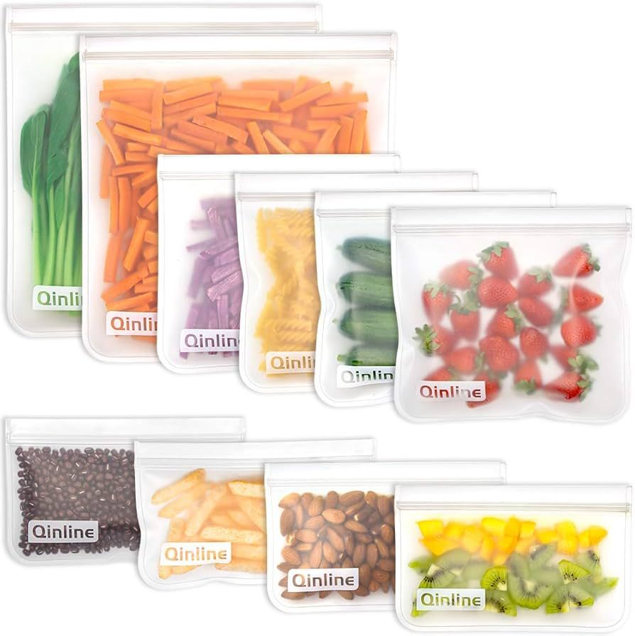 Qinline Reusable Food Storage Bags - 10 Pack Dishwasher Safe Freezer Bags, BPA Free Reusable Bags... | Amazon (US)