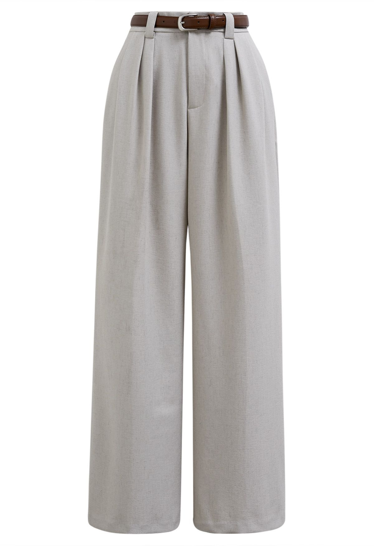 Faux Leather Belt Straight-Leg Pants in Sand | Chicwish