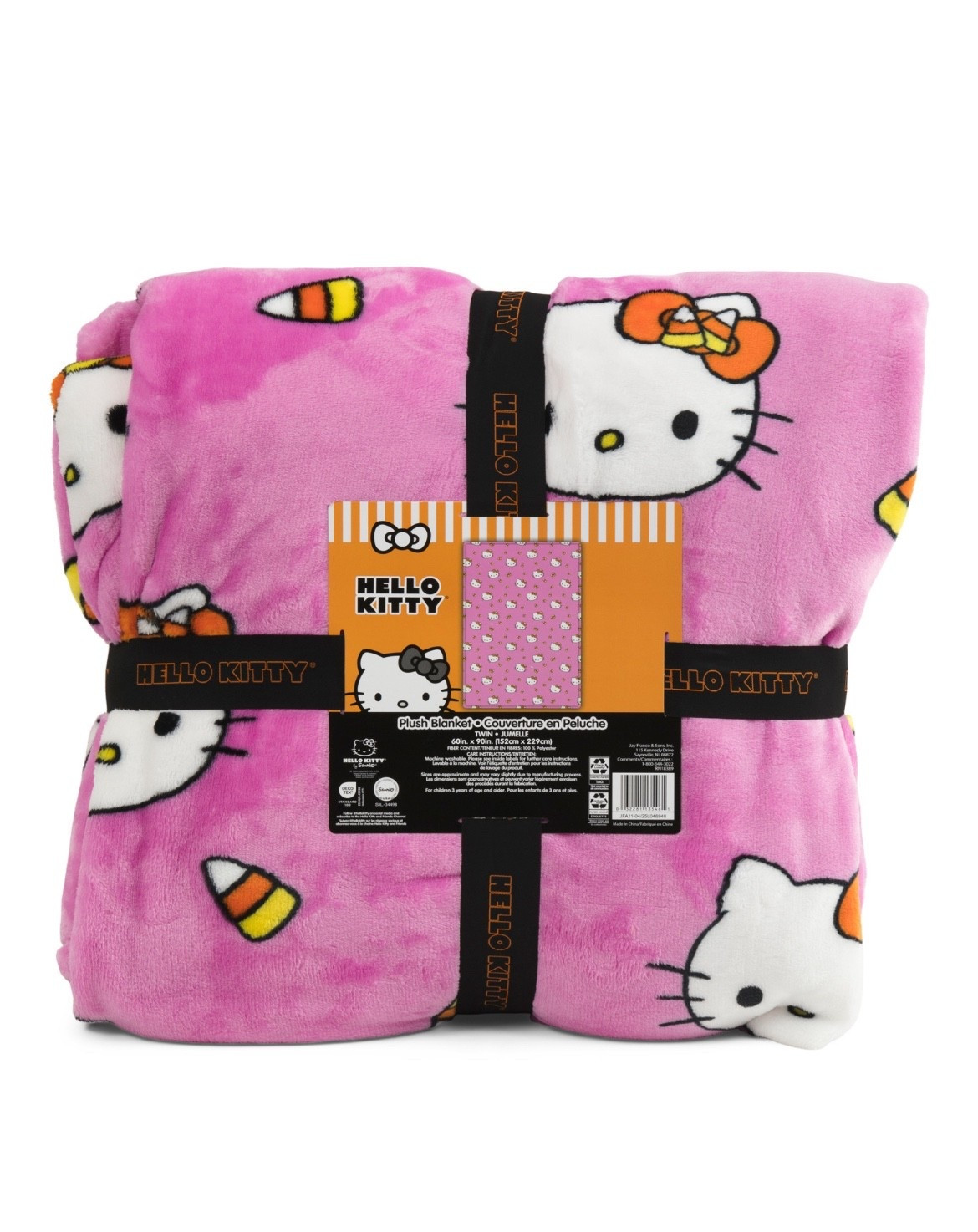 Hello Kitty Halloween Pink Candy Corn Twin Blanket