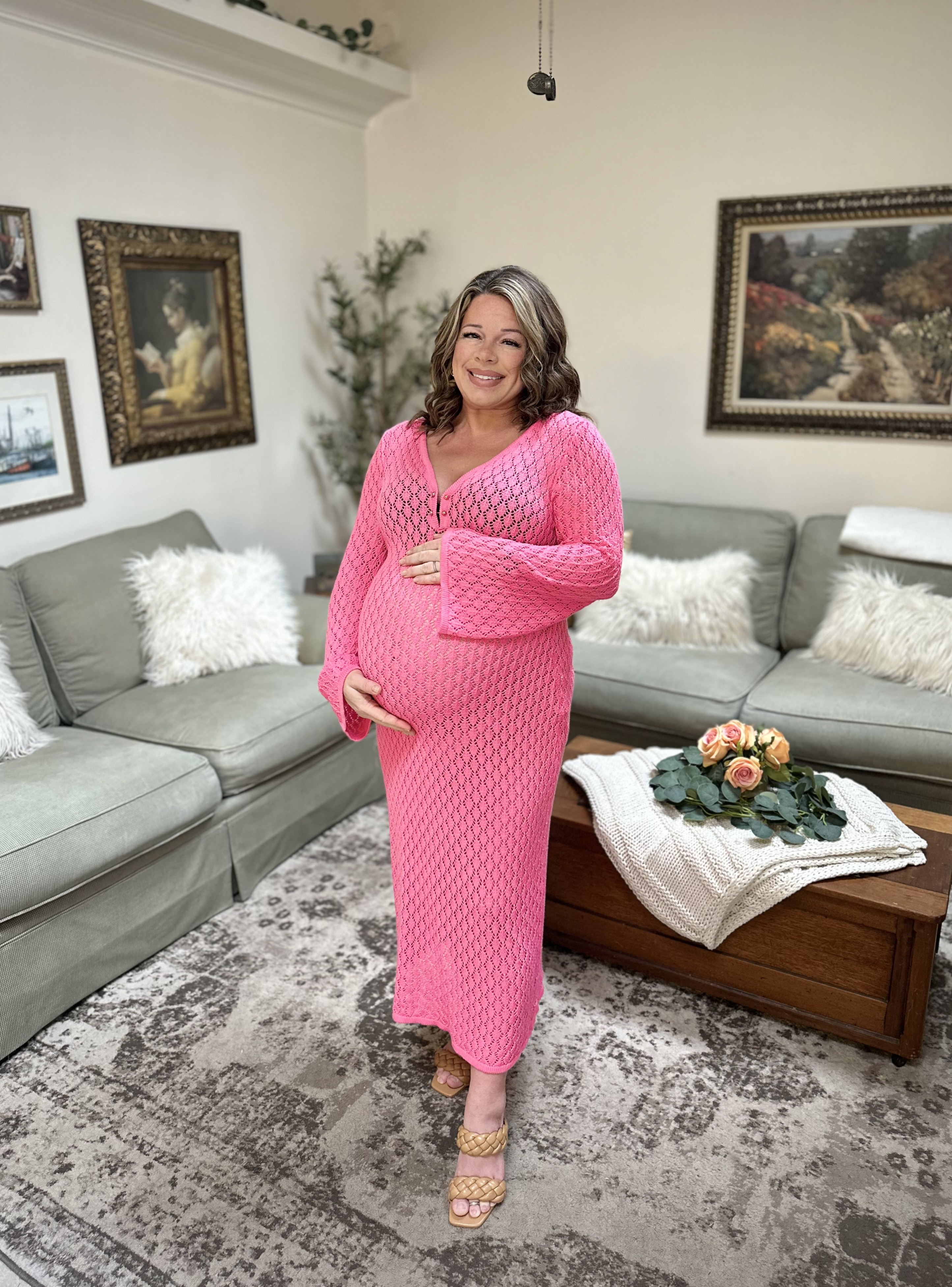 I am 5 foot 3 and at 36 weeks pregnant I’m over 200 pounds wearing mostly size XLs.

Loving this bathing suit cover up for a tropical vacation or cruise or pool party in Vegas. The crochet maxi comes in so many other colors too and is super affordable and bump friendly at 36 weeks pregnant .

#LTKStyleTip #LTKSwim #LTKMidsize