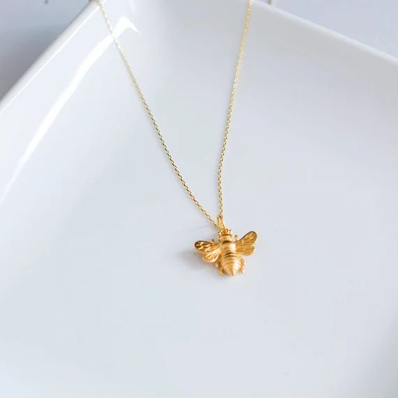 Gold Bee charm necklace, Minimal Collection, | Etsy (US)