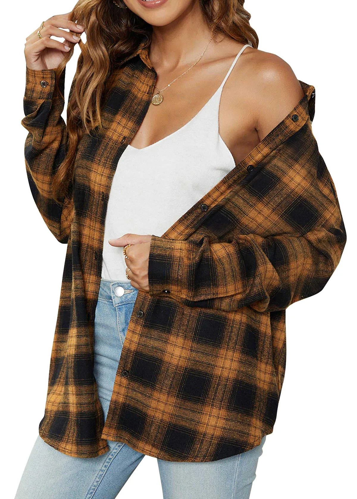 Fantaslook Plaid Flannel Shirts for Women Oversized Long Sleeve Button Down Shirts Blouses Tops | Walmart (US)