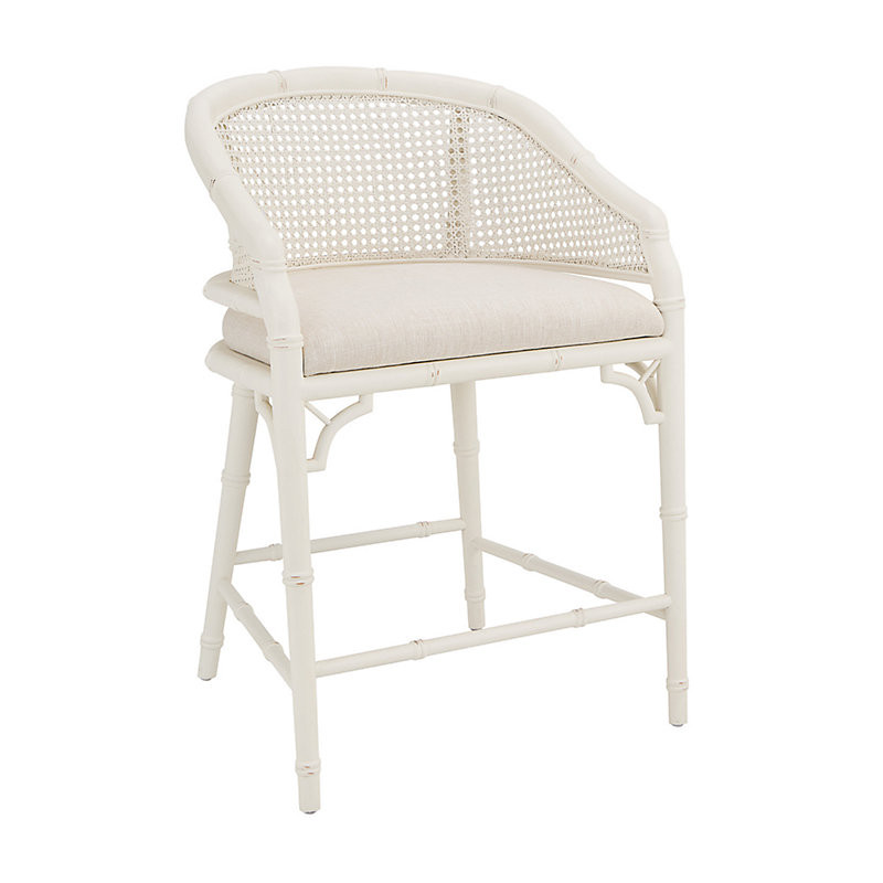 Anna Cane Back Counter Stool with Sandberg Parchment Seat - Rubbed White - Ballard Designs | Ballard Designs, Inc.