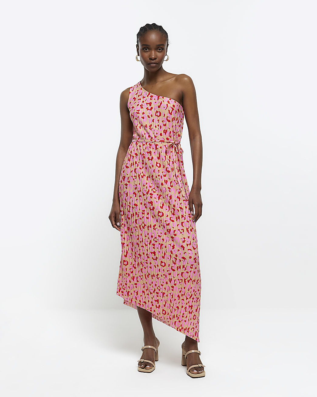 Pink one shoulder plisse maxi dress | River Island (UK & IE)