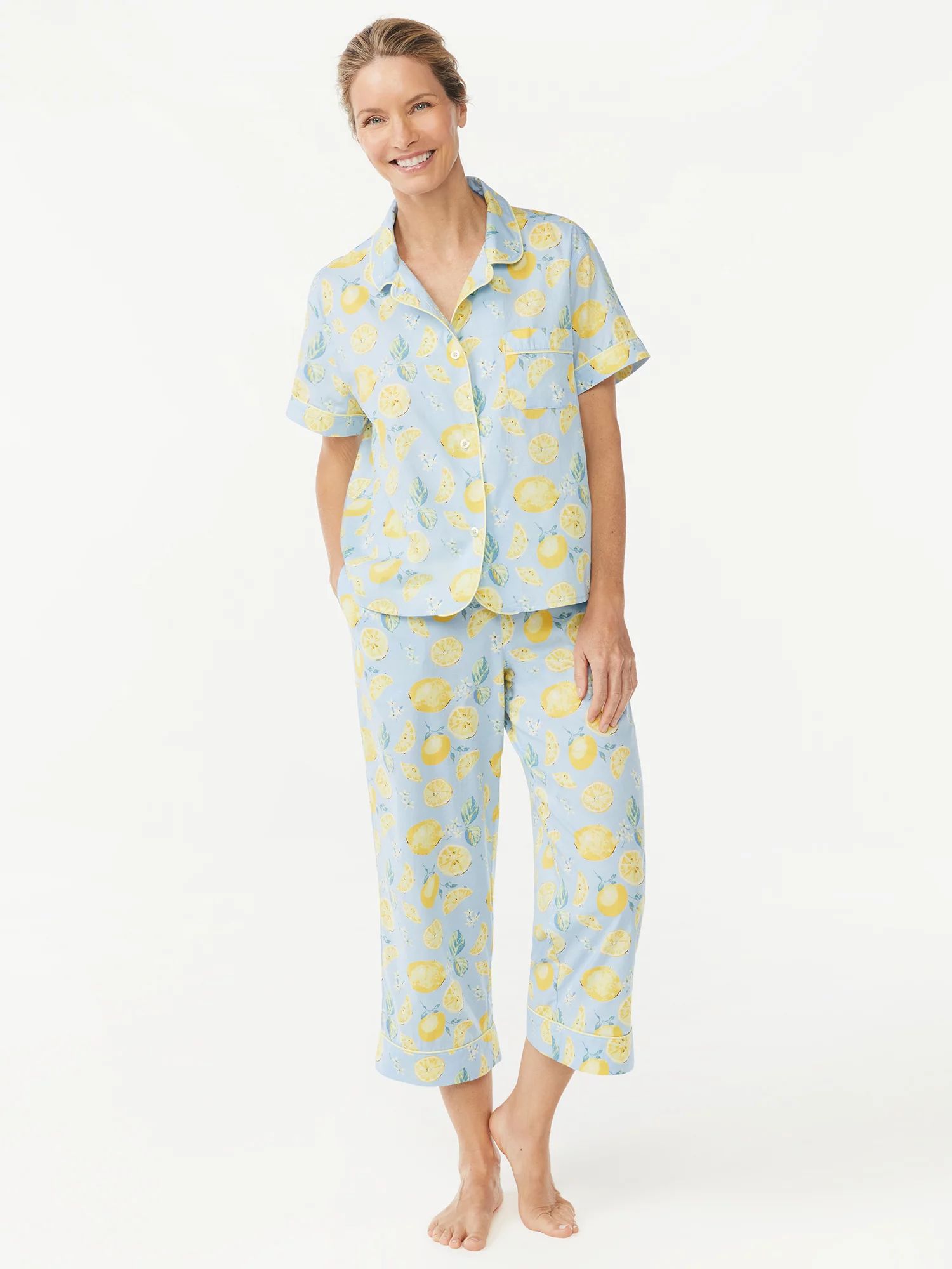 Joyspun Women's Woven Notch Collar Top and Capri Pajama Set, Sizes S to 3X | Walmart (US)