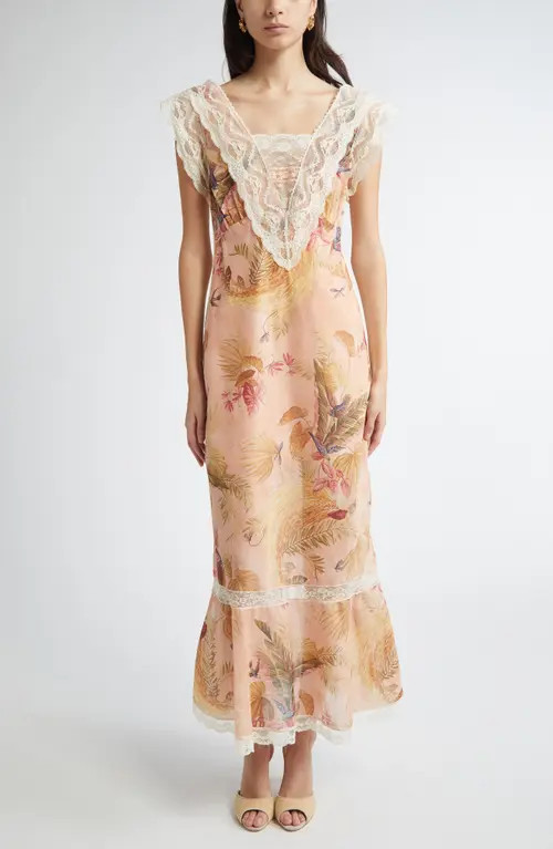 Zimmermann Ascension Lace Trim Floral Dress in Pink Palm Floral at Nordstrom, Size 0P | Nordstrom