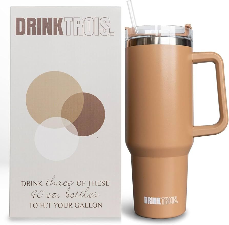 Drink Trois (Women-Owned 40 oz Tumbler With Handle and Straw Lid Insulated Reusable Stainless Ste... | Amazon (US)