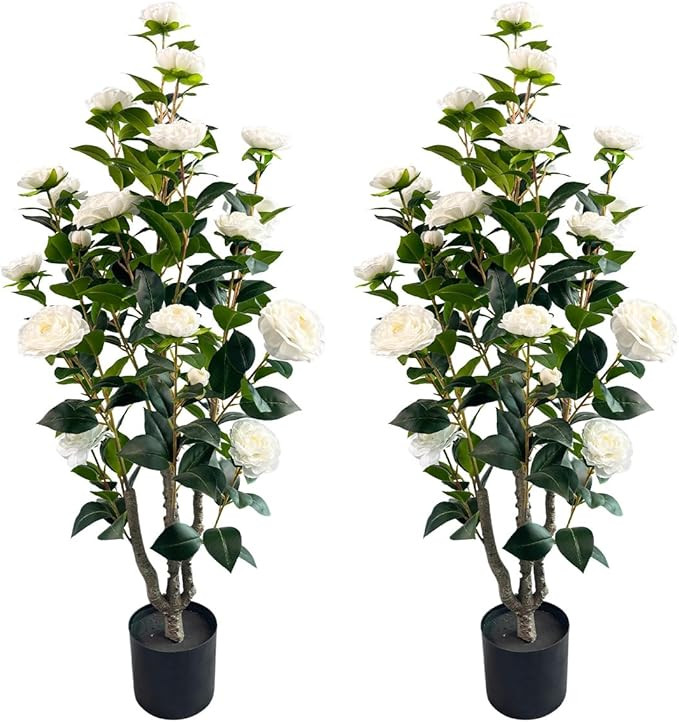 3.4ft Artificial Camellia Tree | White Flowers & Green Leaves | Indoor Outdoor Decor, No Maintena... | Amazon (US)