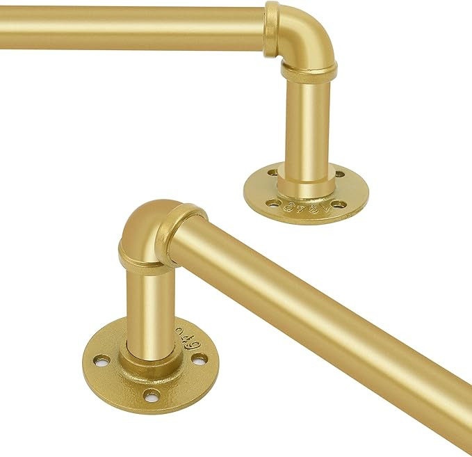 Curtain Rods for Windows 120-240", 1 Inch Industrial Gold Curtain Rod, Adjustable Wrap Around Ind... | Amazon (US)