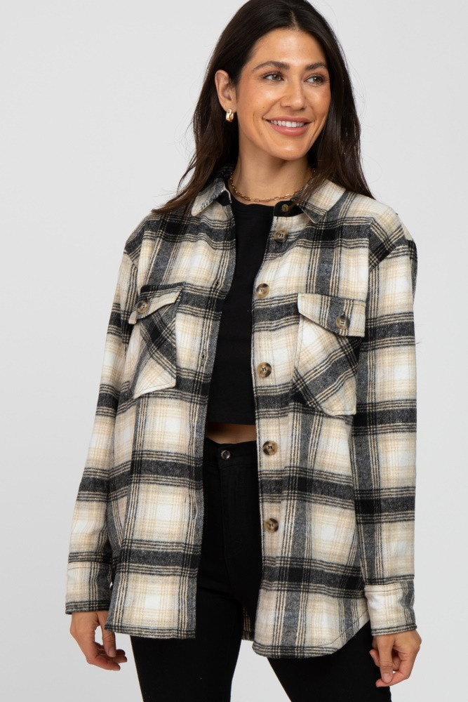 Black Soft Plaid Flannel Shacket | PinkBlush Maternity
