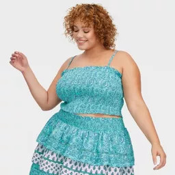 Women's Garden Floral Smocked Peplum Tank Top Teal - Roller Rabbit x Target  1X | Target