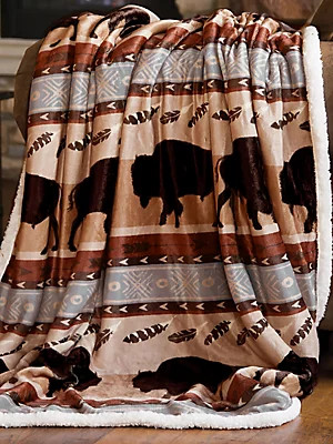 Wrangler Southwestern Buffalo Sherpa Fleece Throw Blanket in Brown | Wrangler