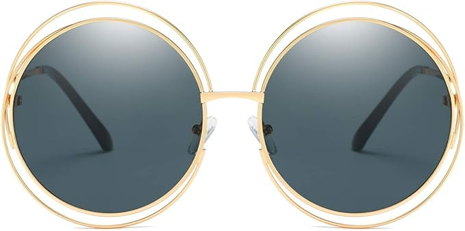 Dollger Metal Double Circle Wire Frame Oversized Round Sunglasses for Women | Amazon (US)