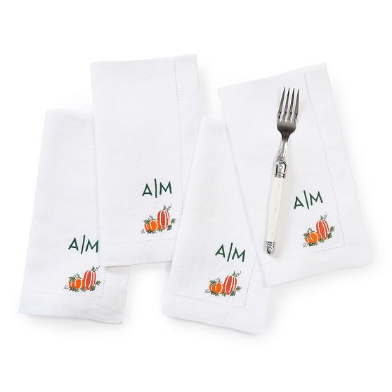 Fall Embroidered Dinner Napkins, Set of 4, Pumpkin | Mark and Graham