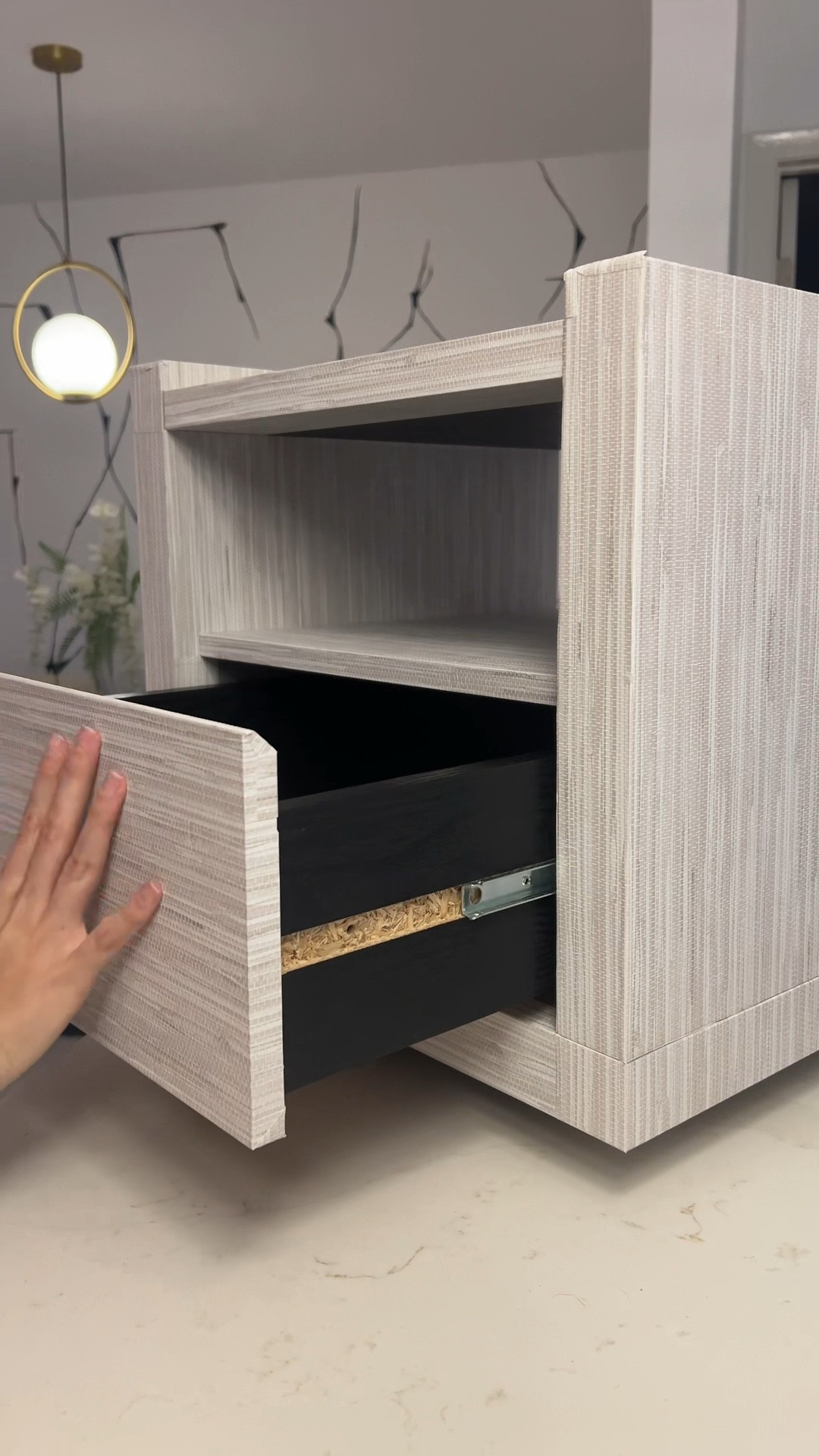 DIY nightstand before and after using peel and stick wallpaper. Full tutorial on my socials! 

#LTKsalealert #LTKfindsunder50 #LTKhome