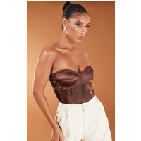 Chocolate Satin Corset | PrettyLittleThing US