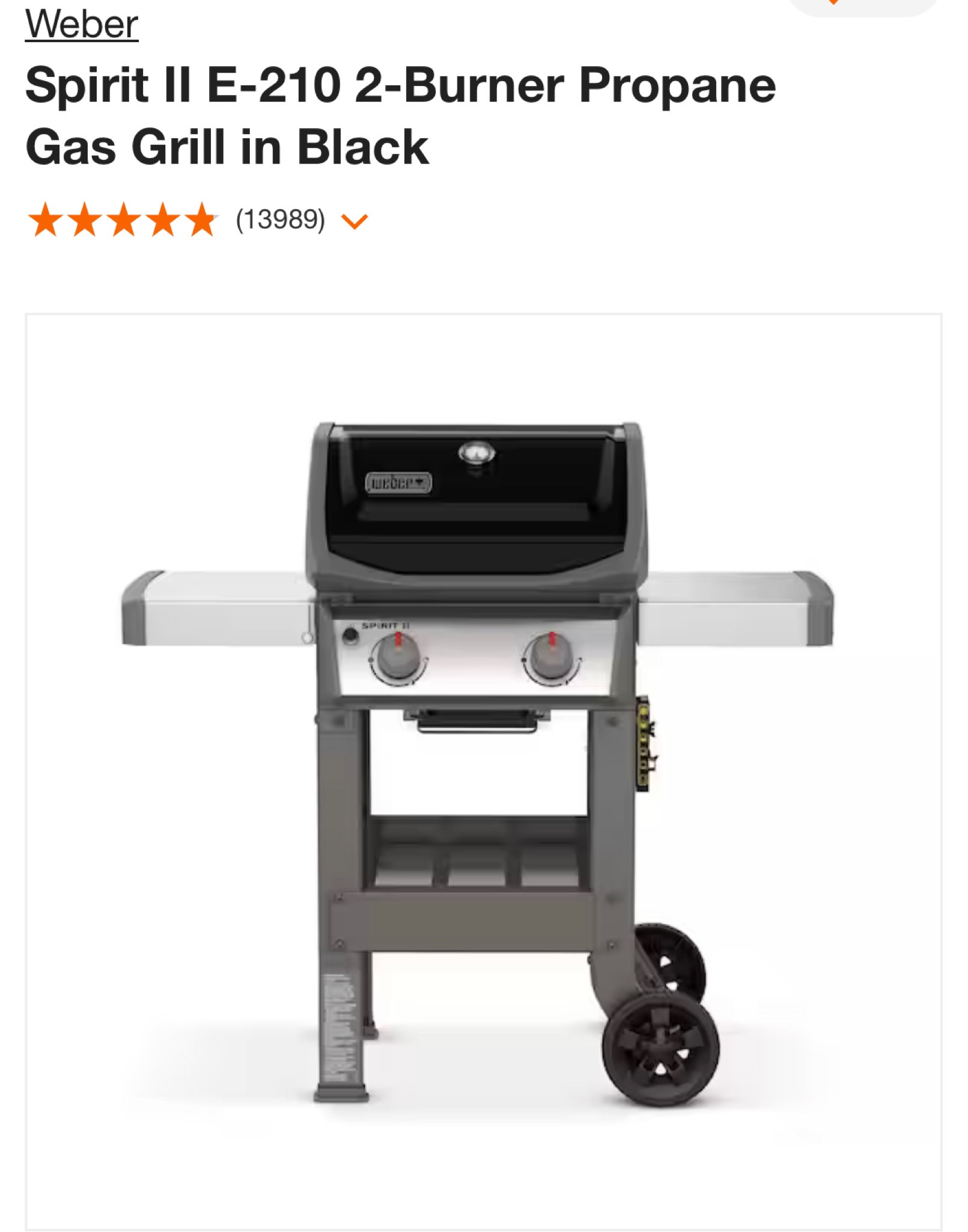 Weber gas grill from Home Depot. This 2-burner is the perfect size for the two of us. You can hang the propane tank on the side of the grill which features a measuring tool to show you how full/empty your tank is!
Propane grill. 

#LTKSeasonal #LTKhome