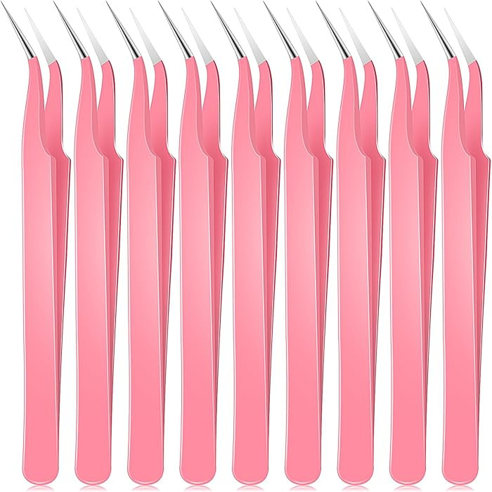 Honoson 9 Pieces Curved Pointed Craft Tweezers Stainless Steel Precision Tweezer with Protective ... | Amazon (US)