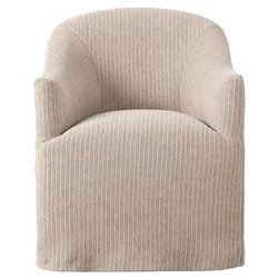 Desiree French Country Beige Striped Slipcovered Dining Arm Chair | Kathy Kuo Home