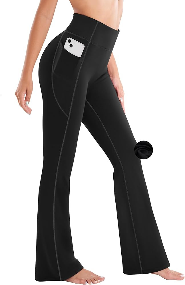 Ewedoos Fleece Lined Pants Women Thermal Yoga Pants with Pockets High Waist Warm Pants Winter Fla... | Amazon (US)