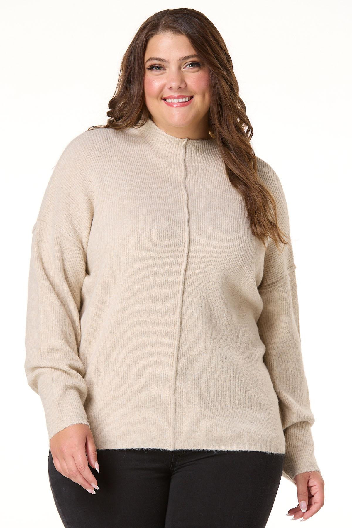 Plus Size Exposed Seam Mock Neck Sweater | Cato Fashions