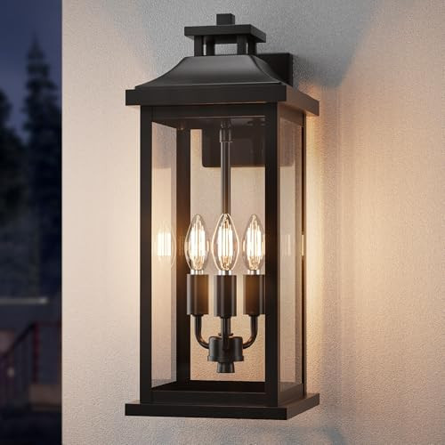 VenzBlomia Large Outdoor Light 3-Light 20" Black Exterior Lighting Fixture, Modern Outside Wall Mounted Porch Sconce, Waterproof Patio Garage Garden Carriage Lantern Lamp for House E12, 1-Pack | Amazon (US)