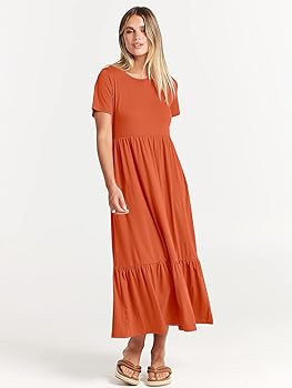 ANRABESS Womens 2025 Summer Casual Maxi Dress A line Tiered Flowy Short Sleeve Crewneck T Shirt B... | Amazon (US)