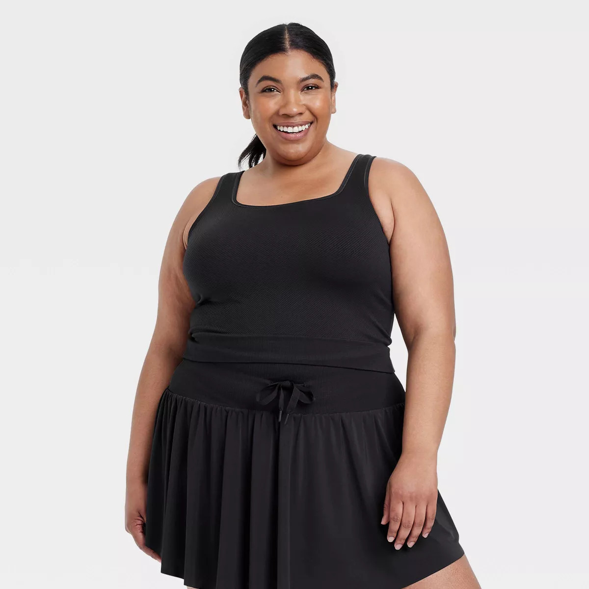 Women's Seamless Square Neck Cropped Tank Top - All In Motion™ Black 4X | Target