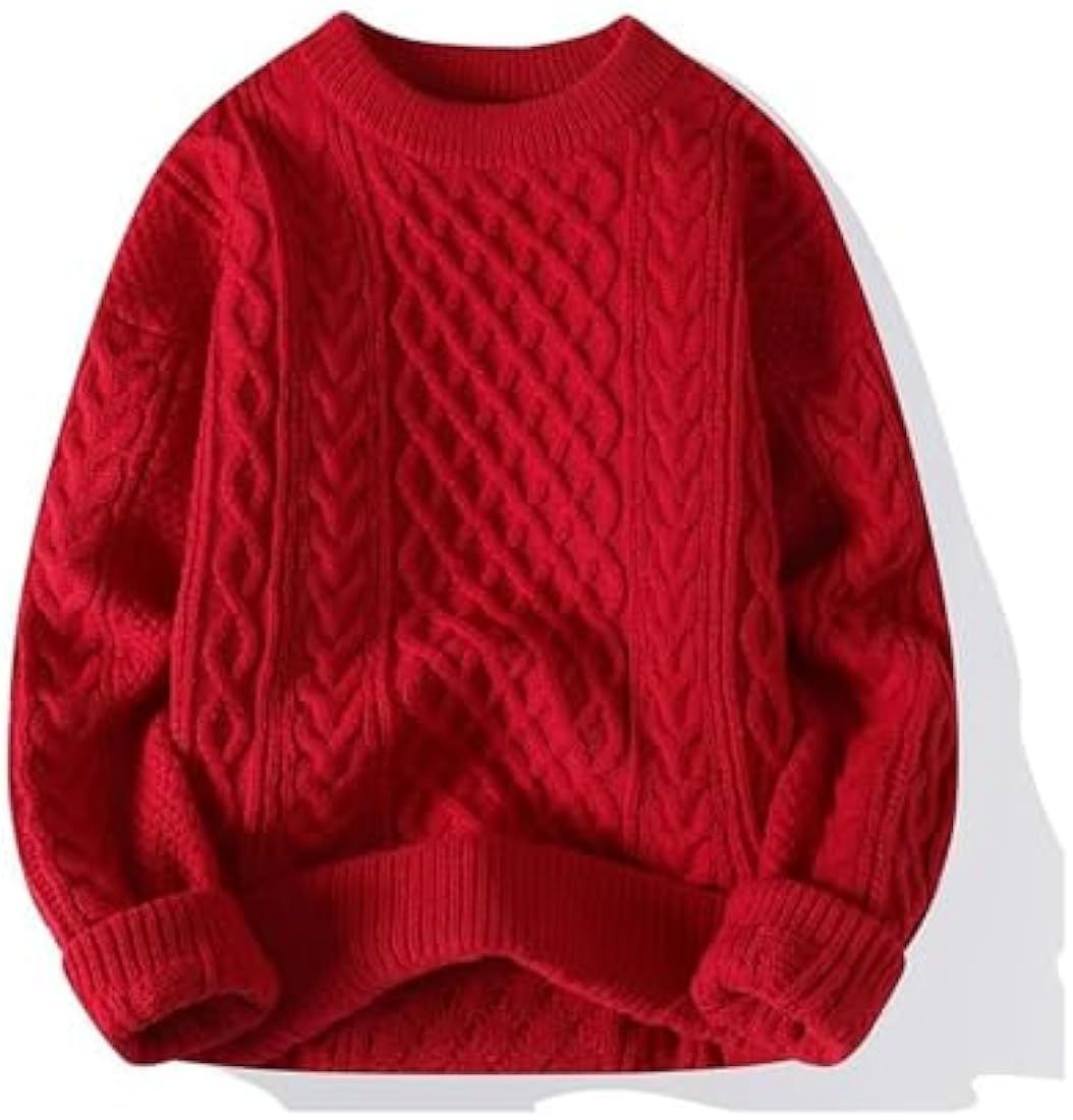 Cable Knit Sweater for Womens Men Pullover Sweater Casual Long Sleeve Crewneck Knitted Tops | Amazon (US)