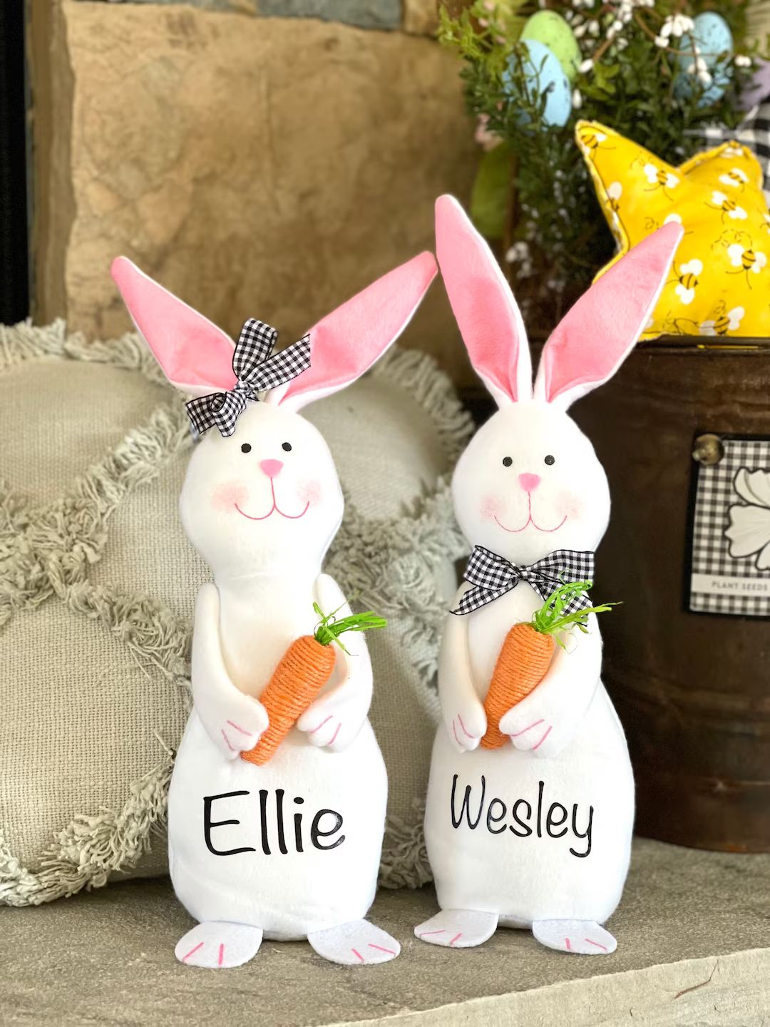 Personalized Bunny Plush Bunny Bunny With Carrot Spring Decor Easter Decor Stuffed Animal Toy Bea... | Etsy (US)