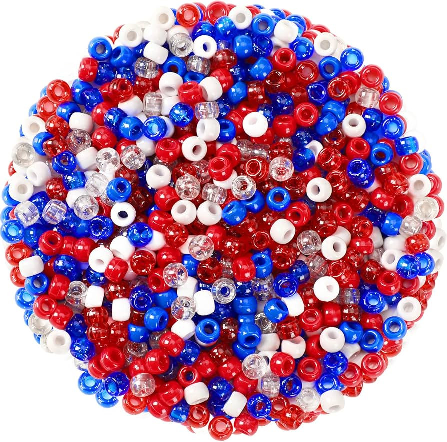 UPINS 1200Pcs Red White Blue Pony Beads, 1200Pcs Independent Day Patriotic Beads 4th of July Pony... | Amazon (US)