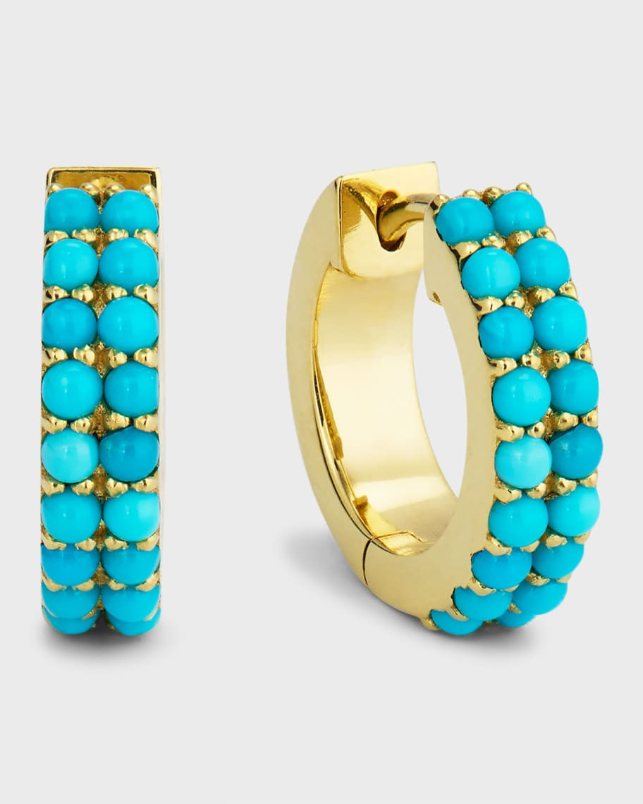 Jennifer Meyer 18k Yellow Gold Turquoise Small Huggie Earrings | Neiman Marcus