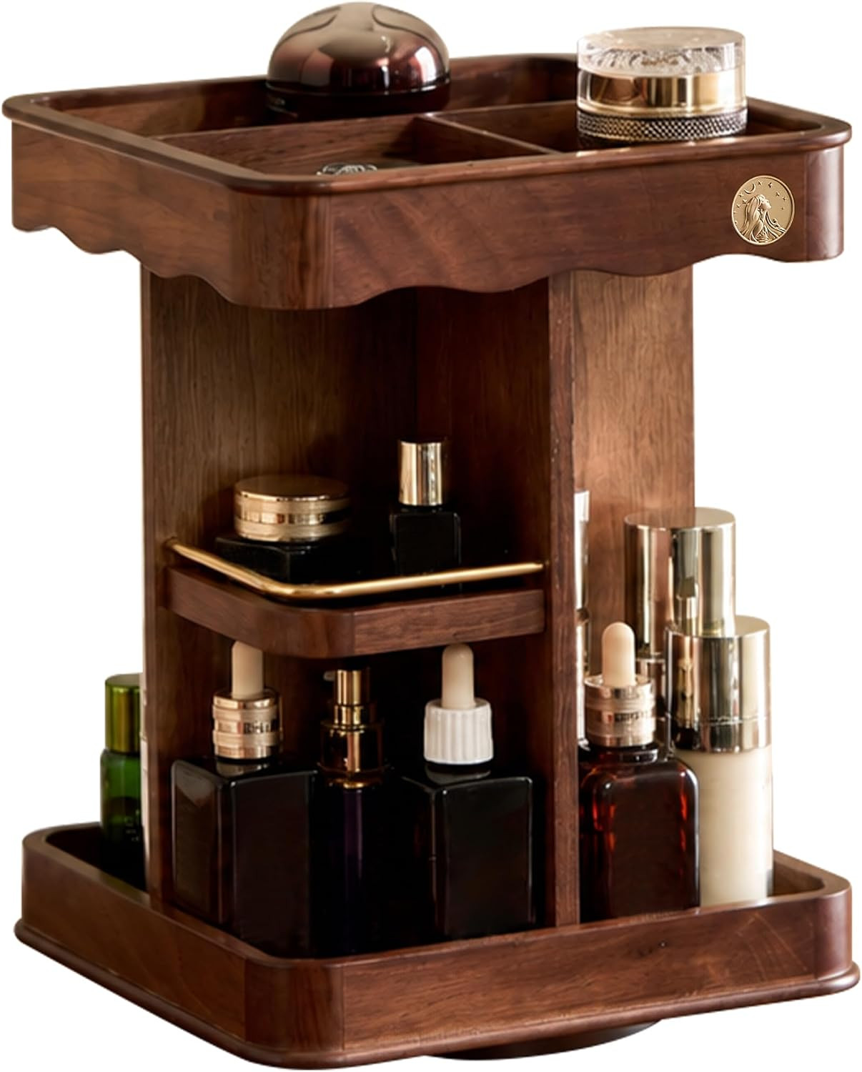 360-Degree Rotating Walnut Cosmetic Caddy, Wooden Makeup Organizer | Amazon (US)