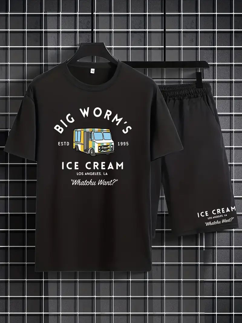 Big Worm's Ice Cream Pattern Print Short Sleeve Round Neck T - Temu | Temu Affiliate Program