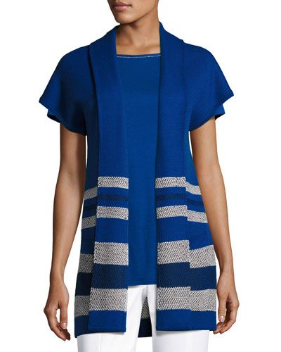Textured Inlay Knit Shawl-Collar Jacket, Cobalt | Neiman Marcus