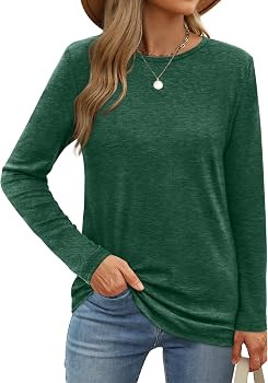XIEERDUO Long Sleeve Shirts for Women Casual Crew Neck Basic Fall Tops Loose Fit Comfy | Amazon (US)