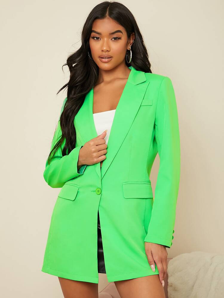 SHEIN Flap Pocket Single Button Solid Blazer | SHEIN