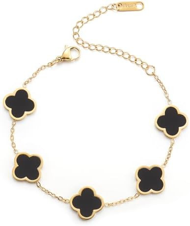 18K Gold Plated Clover Lucky Bracelet for Women White/Black/Red/Green Flower Four Leaf Link Brace... | Amazon (US)