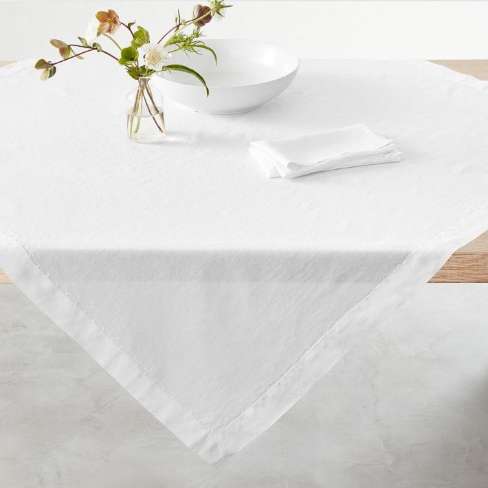 Italian Washed Linen Table Throw, 50&amp;quot; X 50&amp;quot;, Flax | Williams-Sonoma
