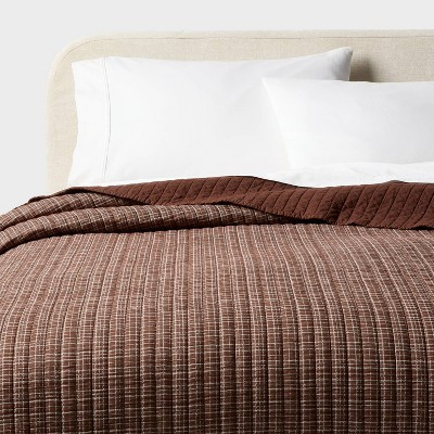 Full/Queen Plaid Printed Cotton Gauze Reversible Quilt Brown - Threshold | Target
