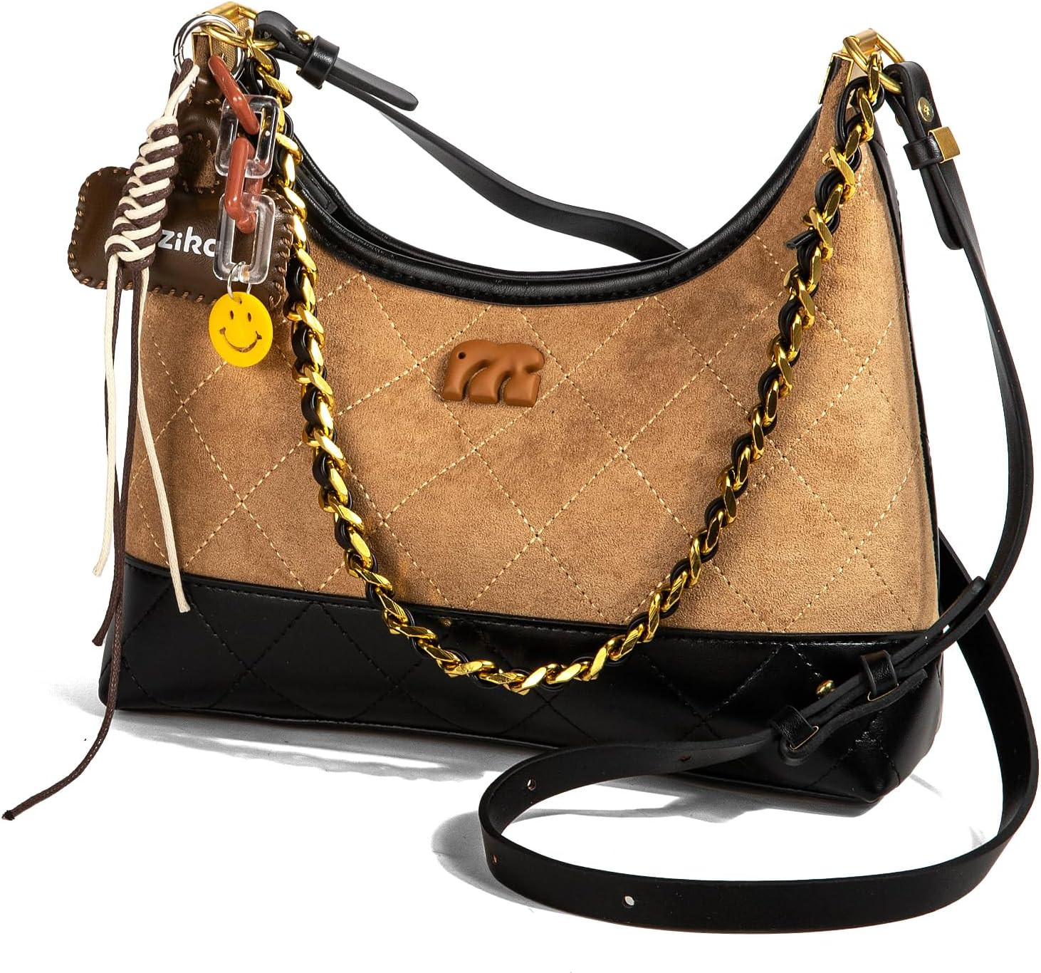 Women's Retro Faux Suede Tote Bag Soft Touch Shoulder Handbag Leather Bottom Casual Everyday Purse with Bear Charm | Amazon (US)