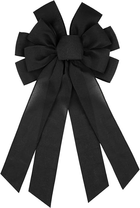 Black Large Bow for Wreath Tree Topper 11x21 Inch Linen Texture Wired Ribbon Big Bows for Front D... | Amazon (US)