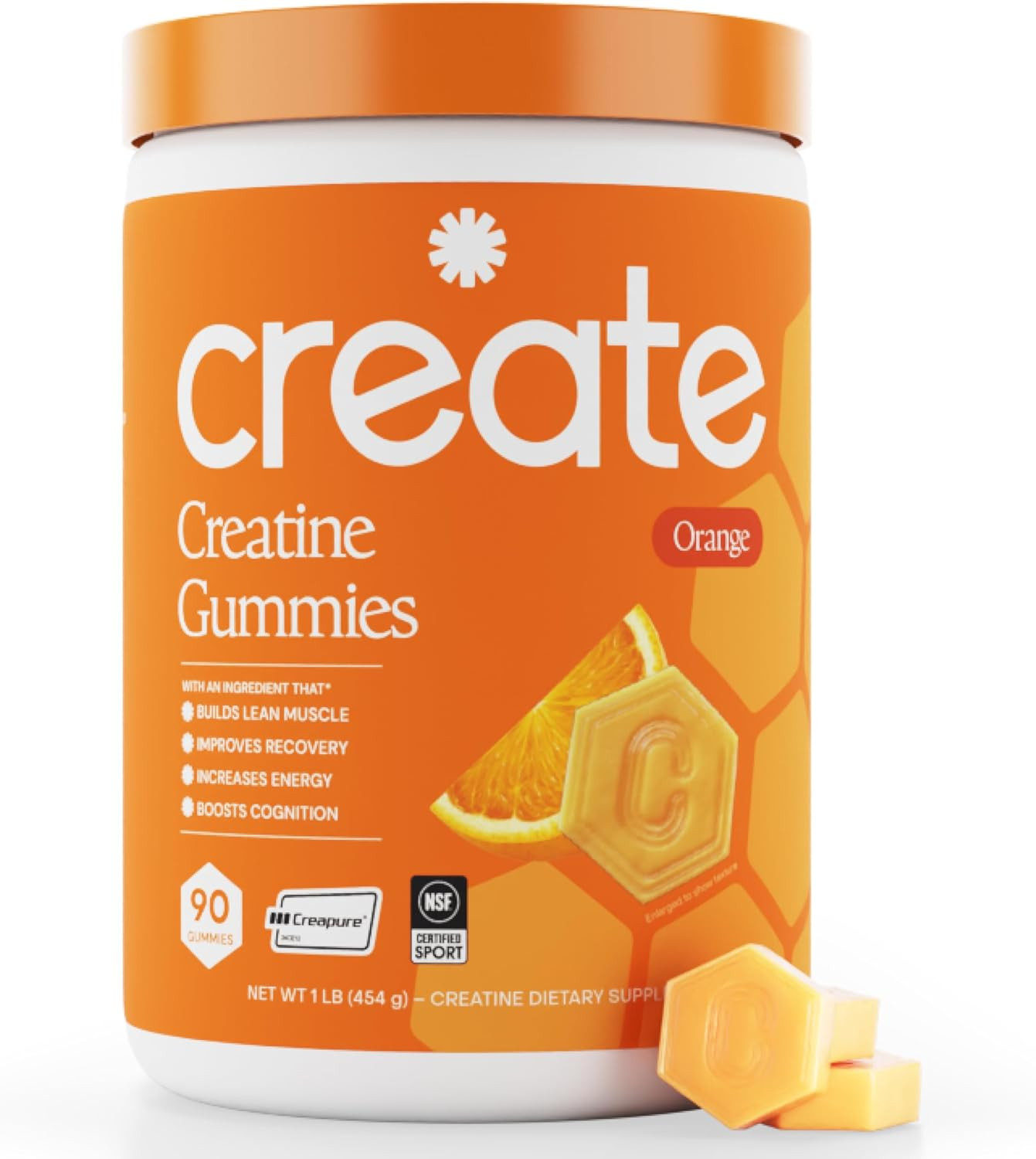 Create Creatine Monohydrate Gummies for Men & Women, Boost Focus, Strength, and Endurance, Anti-Melting Formula, Vegan, Gluten-Free, Non-GMO, 1.5g of Creatine per Gummy (Orange, 90 ct) | Amazon (US)