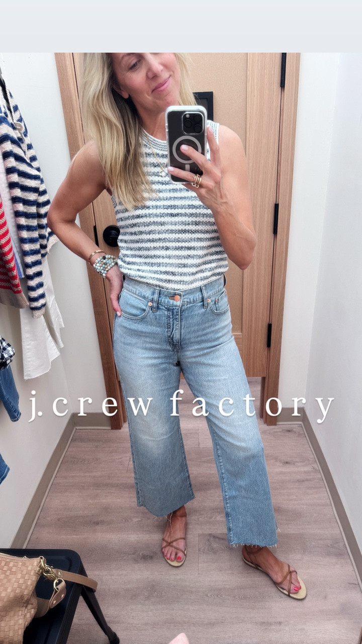 Lots of fab pieces at J.Crew Factory right now 👏🏻

These jeans are AMAZING! Gretchen was influenced by Cam Wimberly to try them and they live up to the hype. 

The shorts are 👌 too. Love the front pockets. 

Sizing notes:
Sized down one in the jeans, which felt more sucked in and good in the booty. Tops all tts. Gretchen in a small or a 2. Shirts are tts. She is 5’7."



#LTKOver40 #LTKSeasonal #LTKSummerEdit
