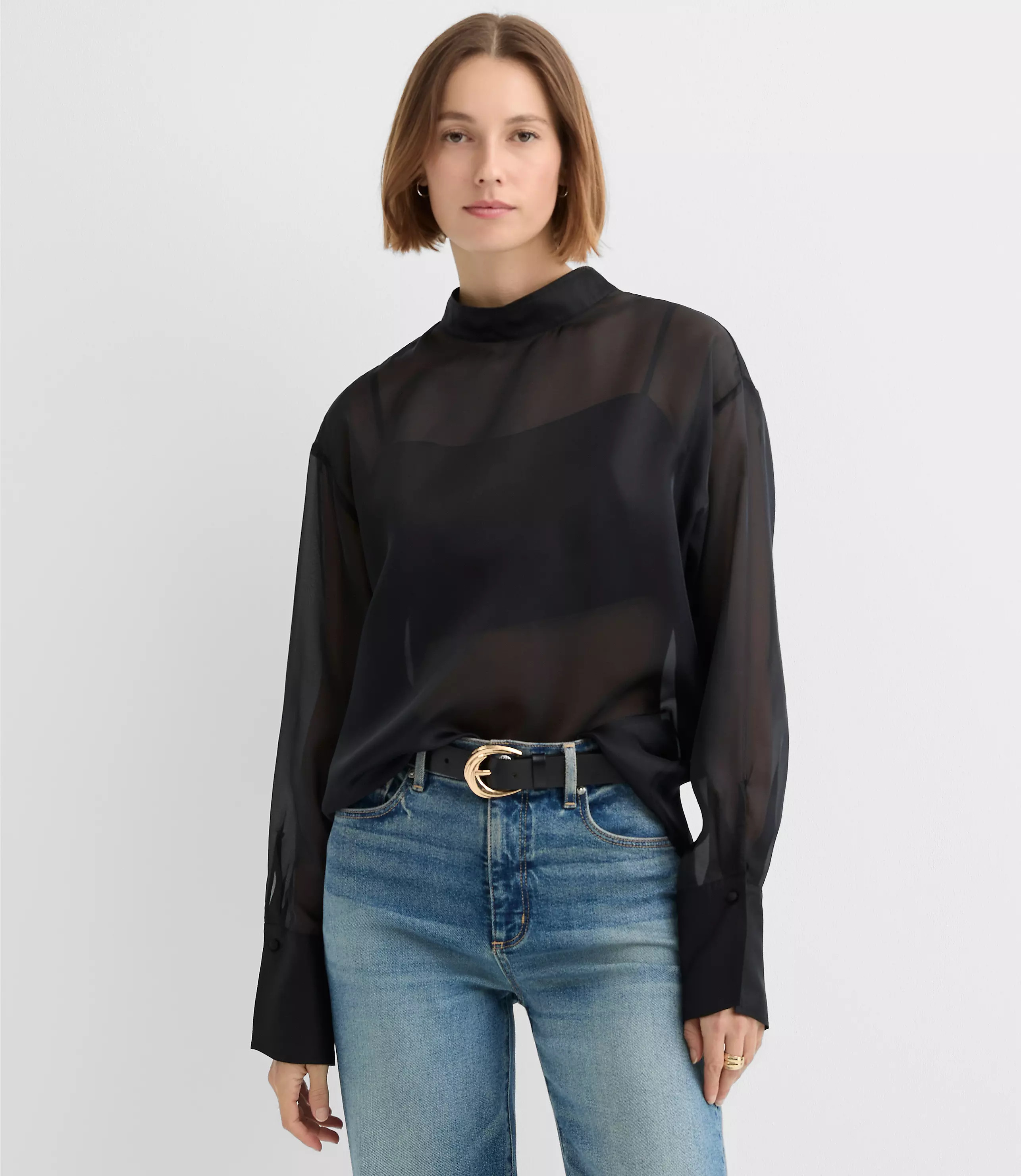 Satin Cami Mock Neck Blouse | LOFT
