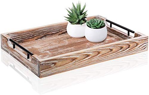 Large Ottoman Tray with Handles - 16.5"x12" - Coffee Table Tray - Rustic Tray for Ottoman - Woode... | Amazon (US)