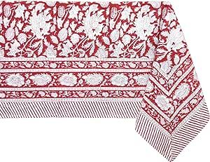 ATOSII Meraki Red 100% Cotton Tablecloth, Handblock Print Rectangle Table Cover for Kitchen Dinin... | Amazon (US)