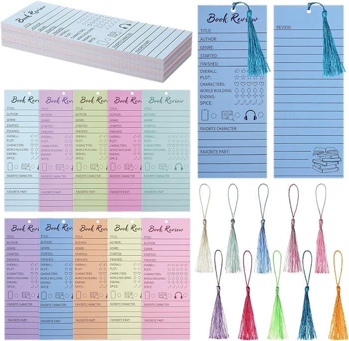50 Pcs Colorful Book Review Bookmarks with 50 Bookmark Tassels Book Tracker Reading Log Page for ... | Amazon (US)