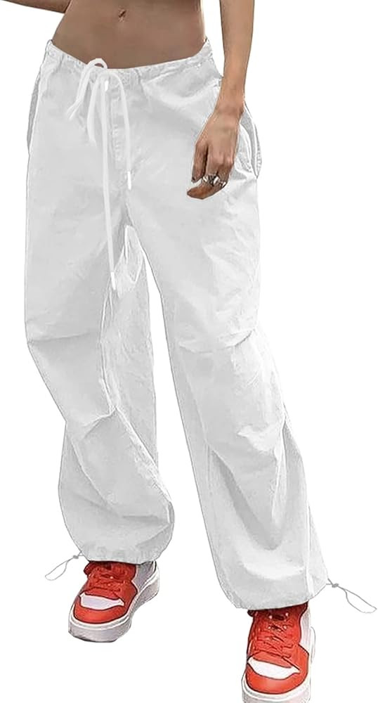 Parachute Y2K Cargo Drawstring Baggy Pants for Women, Low Rise Empyre Jeans, Low Waisted Harajuku... | Amazon (US)