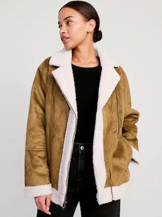 Faux-Suede Sherpa-Lined Moto Jacket for Women | Old Navy (US)